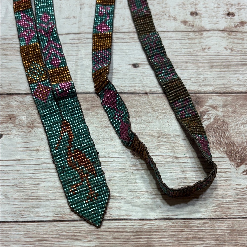 Japanese seed bead peyote stitch long infinity tapestry multicolor necklace